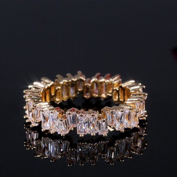 Handmade Rectangle Combined Gemstones Eternity Gold Ring for Women, VI… - Picture 3 of 5